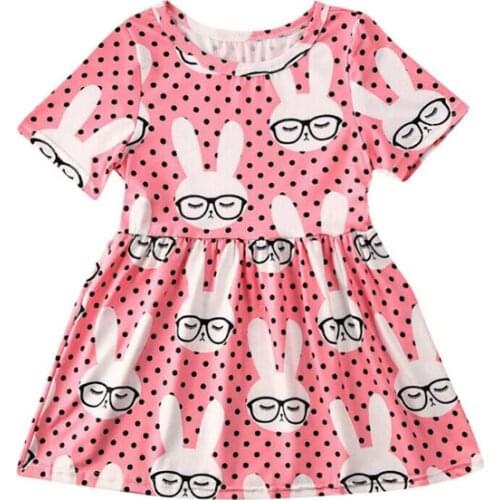 2020 Summer Girls Dresses Kids Cute Rabbit Print Princess Dress Girl Short Sleeve Dress 1-6 Years Children Clothes