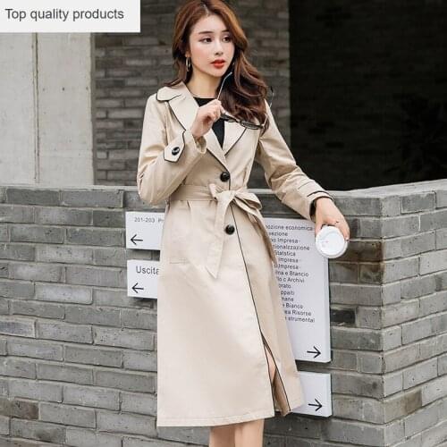 2020 Fashion Single-Breast Long Trench Coat for Women Autumn Coats Khaki Slim Belt Cloak Mujer Windbreaker Female Abrigos YQ418