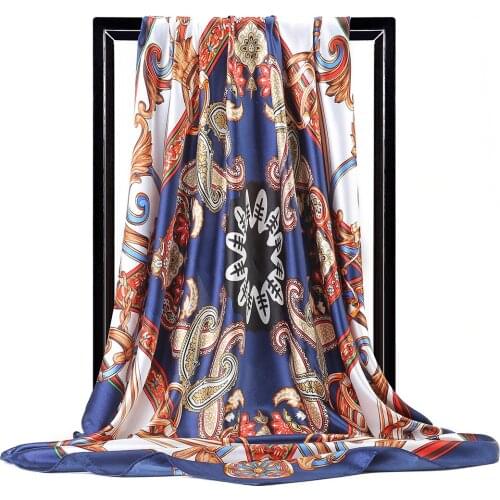 2021 Ethnic Style Print Silk Satin Hijab Scarf Fashion Sunscreen Scarves Female Bandana 90X90CM Square Shawls Scarfs For Ladies