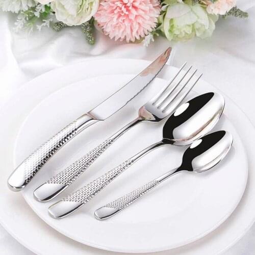 24pcs Western Silver Stainless Steel Cutlery Set Dinner Fork Knife Spoon Kit Mirror Cutlery Set Home Dinnerware Kitchen Utensils