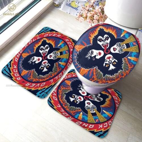 Kiss Band Bath Mat 3 Piece Absorbent Door Bathroom Mat Set Vintage Polyester Bathroom Rug