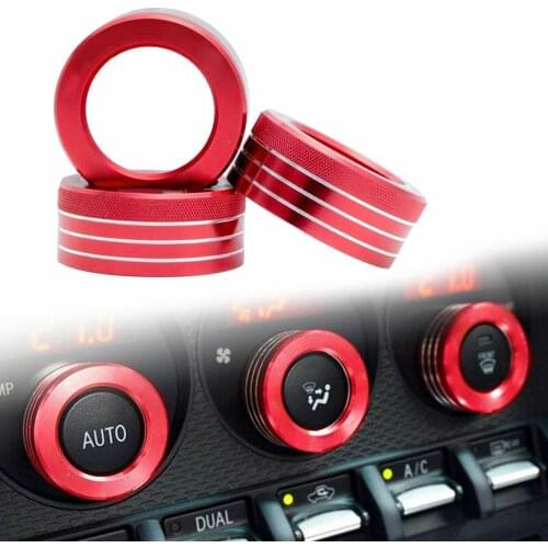 3x AC Knob Control Volume Red Cover Rings Trim For 2013-UP Subaru BRZ FRS Toyota 86 GT86 FT86 Control Knob Ring Kit