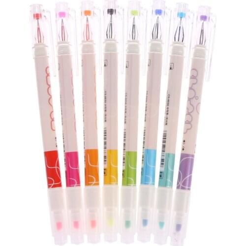 8Pcs Double Headed Drawing Mark Fluorescent Pen Cute Art Highlighter Stationer
