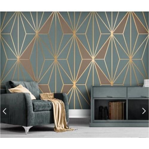 Abstract Geometric Blue Wall Papers for Walls Gold Line 3 D Mural Wallpaper for Bedroom TV Backdrop Wallpapers Contact Paper