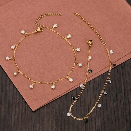 ALLNEWME 2021 Summer Sparkly Rhinestone Star Charm Anklets for Women Gold Coin Love Heart Anklet Bohemian Beach Accessories