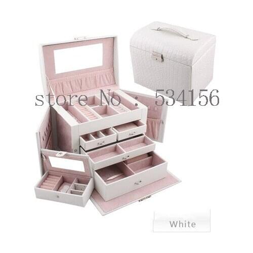 Free shipping Large 4 layer space luxury white jewelry box,earrings necklace pendant jewelry display shelf packing gift box