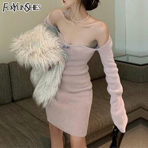 Модные вязаные платья FORYUNSHES China At AliExpress