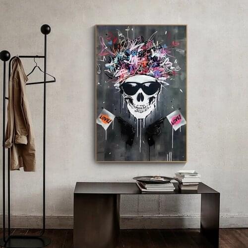 Graffiti Art Skull Canvas Posters Love Wall Painting Prints Modern Decoration Picture for Living Room