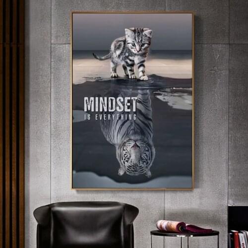 Canvas Art Prints Home Decor Mindset Wall Art Cat Painting Modular Reflection Posters Inspirational Wall Picture for Living Room