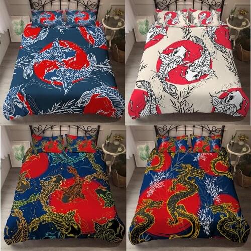 Cartoon Printed Duvet Cover Set Queen Super King Size Animal Fish And Dragon Bedding Set Quilt Cover Bedclothes With Pillow Case