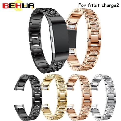 Crystal Hot-sale SmartWatch Crystal Stainless Steel Watch Band Wrist strap For Fitbit charge 2 Smart Watch Replacement Gifts
