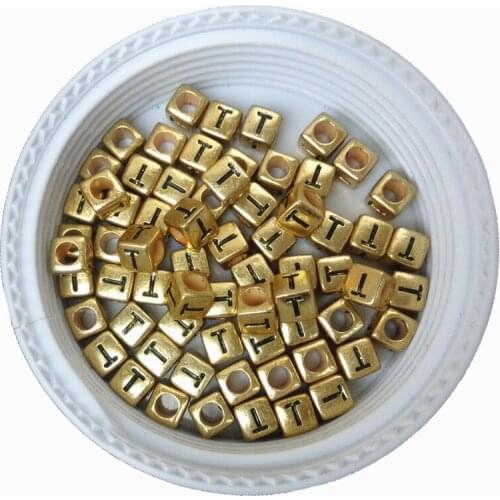 Cube Single Initial T Printing Plastic Gold Acrylic Letters Beads 500pcs 2600pcs 6*6MM Alphabet Jewelry Bracelet Spacer Beads