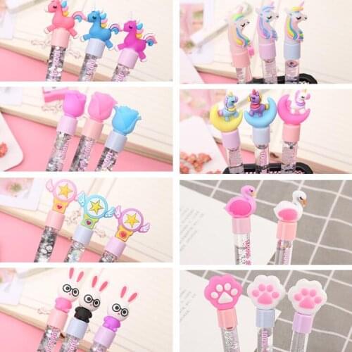 Fancy Shiny Neutral Pen Moon Unicorn / Flamingo / Bear paw / Magic wand Quicksand Gel Pen Office School Stationery Magic Pens