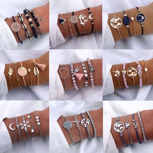 IPARAM Retro Bohemian Pink Turtle Heart Bracelet Set 2019 Trend Female Bracelet Geometric Beads Shell Pendant Bracelet Jewelry