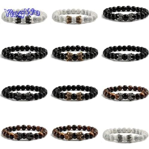 Natural Black Beaded Queen And King Twin Crown Bracelets For Women&Men Volcanic Lava Stone Rope Bangles His Her Chains Jewelry
