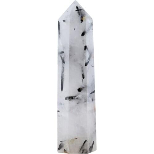 TUMBEELLUWA Natural Black Rutilated Quartz Self Standing Healing Crystal Point Faceted Prism Wand Reiki Balancing