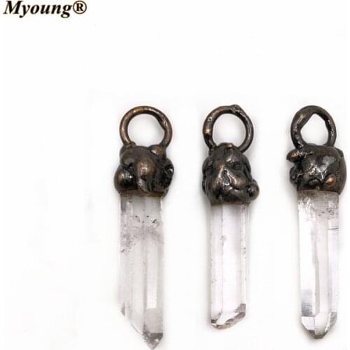 Raw White Quartz Pillar Tiny Pendants,Stick Crystal Point Charms BOHO Retro Necklace For DIY Jewelry Making MY210440