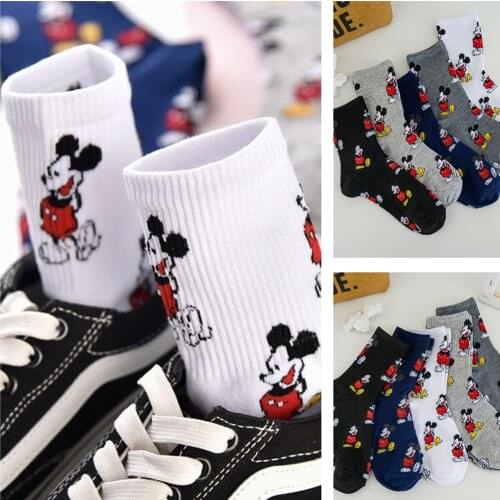 10 Pieces = 5 Pairs New Cartoon Womens Breathable Cotton Socks Cute Disney Mickey Mouse Animal Pattern Girl Sock Female Socks