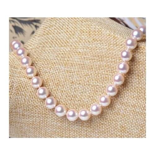Free shipping noble jewelry gorgeous 8-8.5mm Japanese Akoya white pearl necklace 14k
