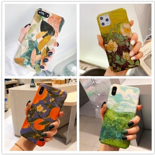 Couple Coque For iPhone 11 12 Pro Mini Case 7 8 6 Plus XS Max XR Cover Funda SE 2020 Phone Cases Leaf Colorful Hard PC Back Capa