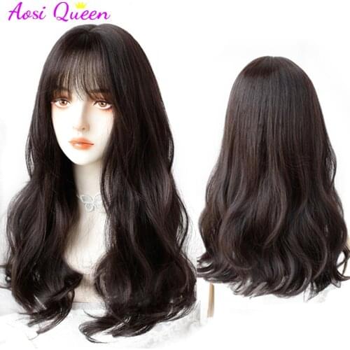 AS High temperature hairBangs Wig Brazilian Wavy O Scalp Top Full MachWig With Bangs Remy For Women
