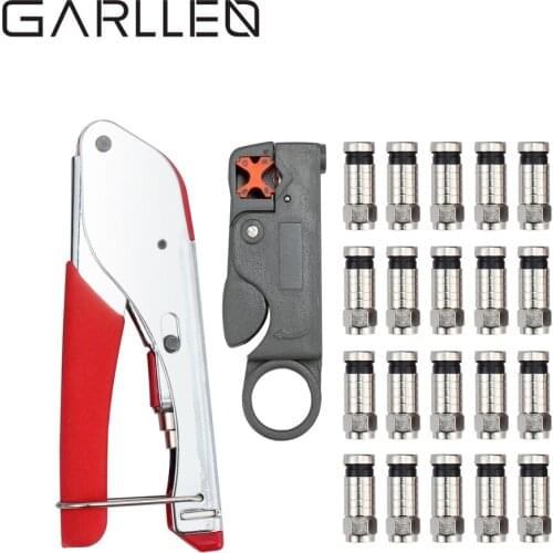 GARLLEN Plier Hand Tools F-Type Compression Crimping Tool Rotary Coaxial Cable Cutter+20x Crimp Connector For Fitting Snap-seal
