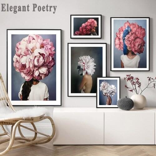 Feather Flower Woman Head Canvas Poster Nordic Abstract Wall Art Print Painting Modern Decorative Picture Living Room Decoration