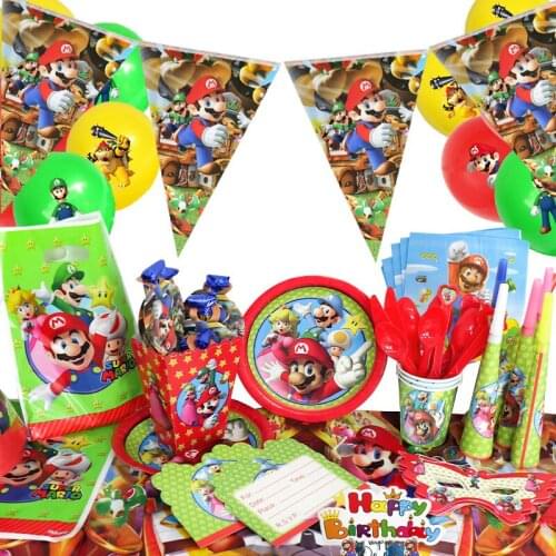Super Mary Theme Kid Birthday Party Supplies Kid Disposable Tableware Party Balloon Set Birthday Party Decorations Supplies