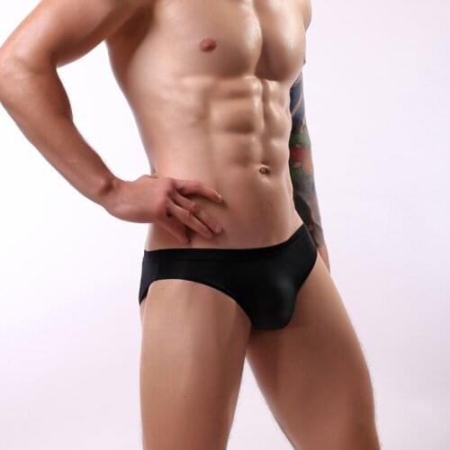 Sexy Underwear Men Seamless Briefs Shorts Man Ice Silk Low Waist Panties Solid Semi-transparent U Convex Pouch Underpants M-XXL