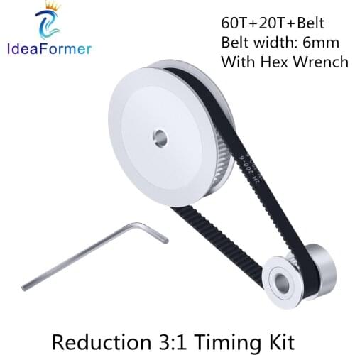 GT2/2GT Timing Belt Pulley 60&20teeth Reduction 3:1Synchronous Pulley Set 3D Printer Parts width 6mm Bore 5/8mm With Hex Wrench