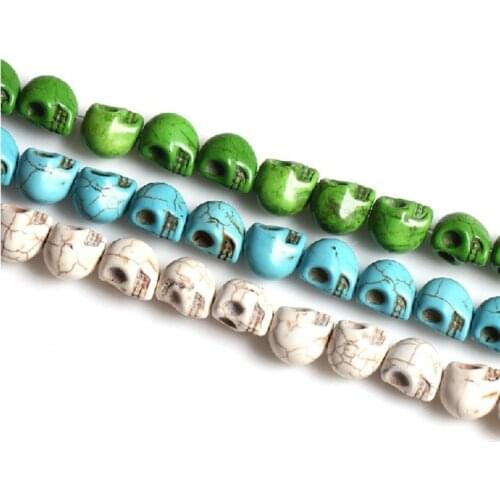 STENYA 8mm Diy Blue Color Skull Gem Natural Stone Howlite Spacers loose Beads Men Bracelet Jewelry Findings Tridacna Accessories