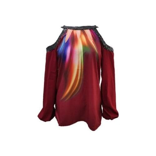 Spring And Summer New Womens Off Shoulder Print Top Round Neck Lantern Long Sleeve Casual Loose Lady T-shirt Top