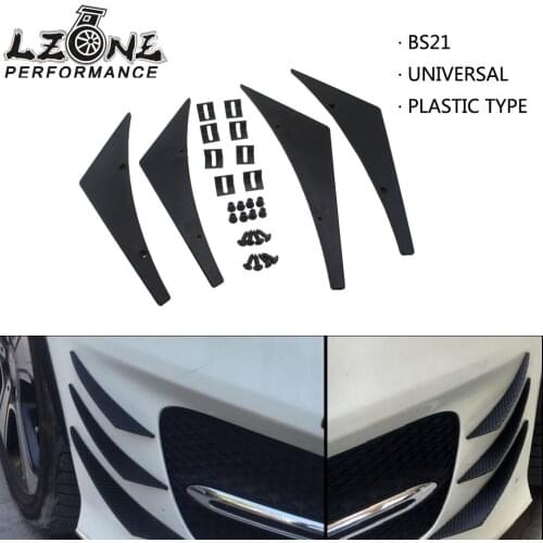 LZONE - New Universal Fit Front Bumper Lip Splitter Fins Body Spoiler Canards Valence Chin JR-BS21