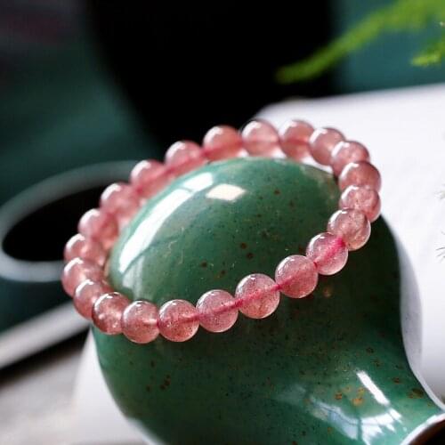Natural Strawberry Wafer Beads Single Circle 8mm Bracelet Ladies Fashion Simple Strawberry Crystal Beaded Bracelet