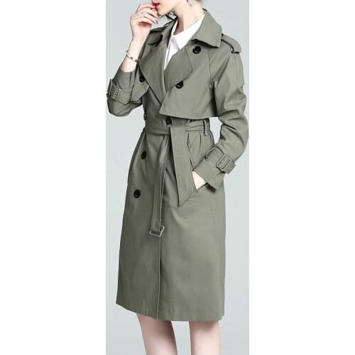 2021 autumn new windbreaker coat womens medium and long military green womens temperament British cape coat