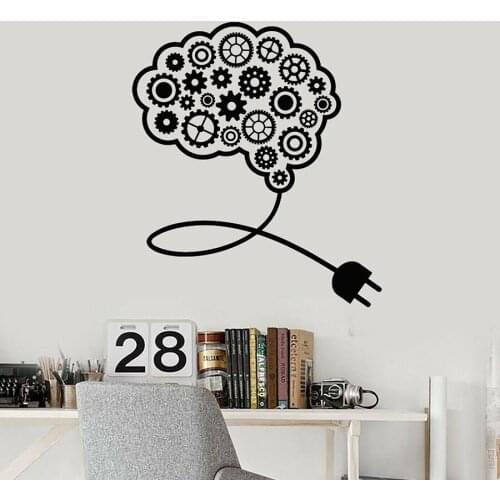 Vinyl Wall Decal Gears Brain Smart Office Idea Teamwork Stickers Mural Interior Decoration Creative Wallpaper Removable M494