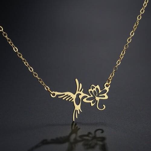 Todorova Stainless Steel Flower Hummingbird Necklaces & Pendants For Women Clavicle Chain Swallow Birds Necklace collares