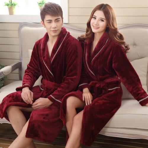 Women Winter Thick Warm Coral Fleece Robe Lovers Couple Kimono Flannel Nightgown Bath Gown Nightwear Sleepwear M L XL XXL 3XL