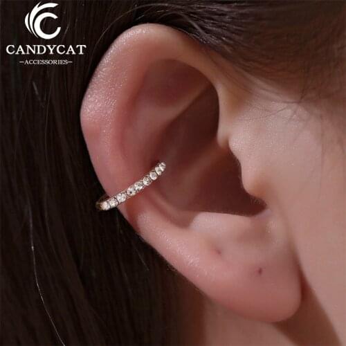 Womens Vintage Punk Crystal Geometric Ear Clip Cuff Pearl Earrings Stud Earrings Gold Silver Color Earrings Jewelry Earrings