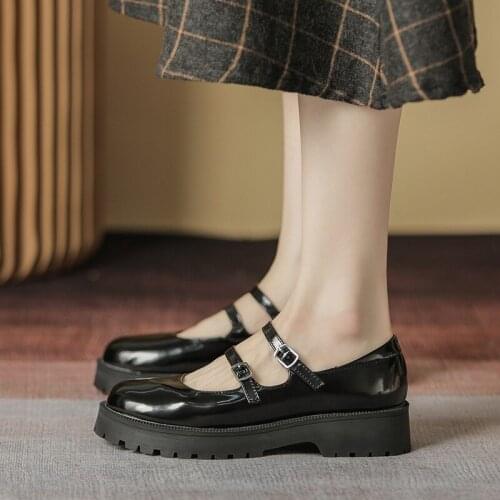 Ladies college shoes double buckle mary jane shoes soft bottom shoes British style chunky heels