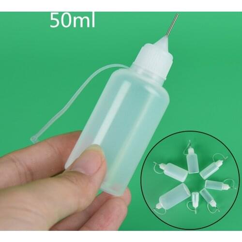 1pc Empty Squeezable Bottle Needle Tip 50ml Needle Squeeze Empty Bottle Metal Needle Cap White Plastic Dropper Bottles