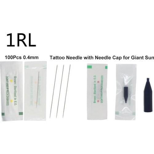 1R 100pcs Tattoo Needle + 100pcs Needle Cap for G-8650 G-9740 Giant Sun Permanent Makeup Machine Eyebrow Tattoo Machine Needles