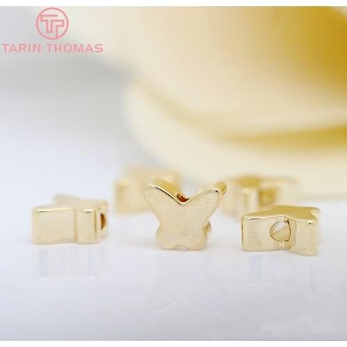 10PCS 6x5MM 24K Champagne Gold Color Plated Brass Butterfly Beads Bracelet Beads High Quality Diy Jewelry Accessories