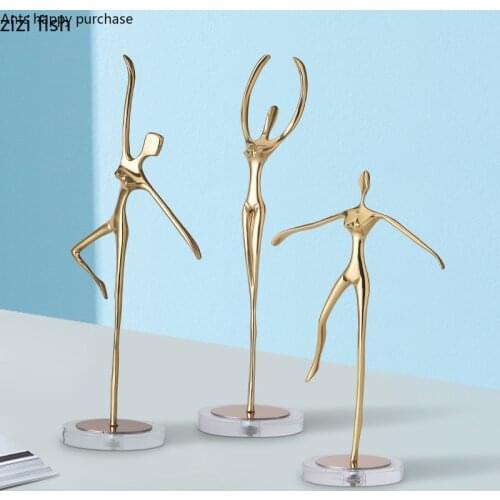 Ballet Girl Pure Copper Ornaments Crystal Base Yoga Figures Sculpture Metal Ornaments Four-piece Suit Home Decorations Crafts
