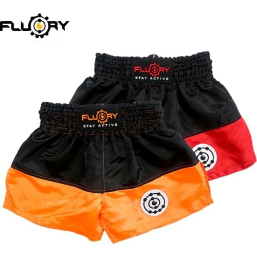 FLUORY MTSF36 boxing shorts embroidery patches muay thai equipment joint color polyester mma pants