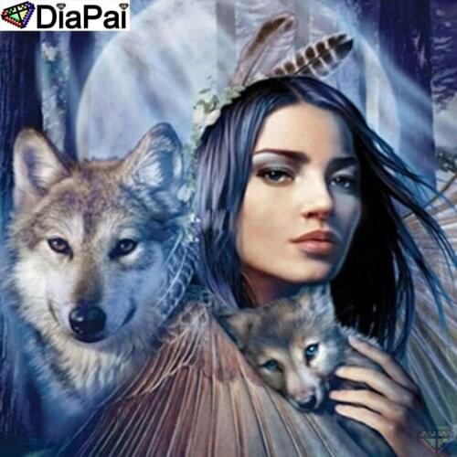 DiaPai 5D DIY Diamond Painting 100% Full Square/Round Drill "Wolf beauty" Diamond Embroidery Cross Stitch 3D Decor A23025
