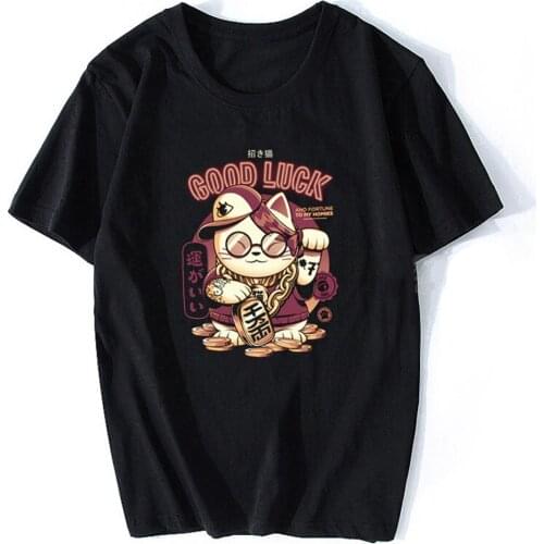 Kawaii Japan Cat Anime T Shirt Mens High Quality Aesthetic Cotton Cool T-shirt Harajuku Streetwear Short sleeve Tee Top SUNOWE