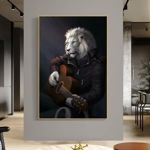 Canvas Painting HD Elephant Hat Suits Elephant Elk Goat Smoking Lion Zebra Poster Moderne Wall Art Decorativas Abstracto Animals