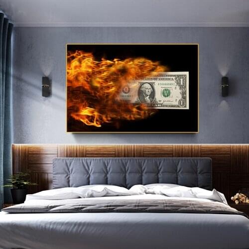 Burning Dollar Canvas Painting Inspirational Posters and Prints Wall Pictures Modern Living Room Home Decoration Painting