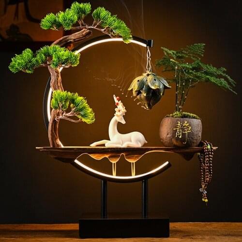 Chinese Creative Incense Burner Ceramic Backflow Led Light Incense Burner Hanging Tree Vintage Incensario Spiritual Decor EI50IB